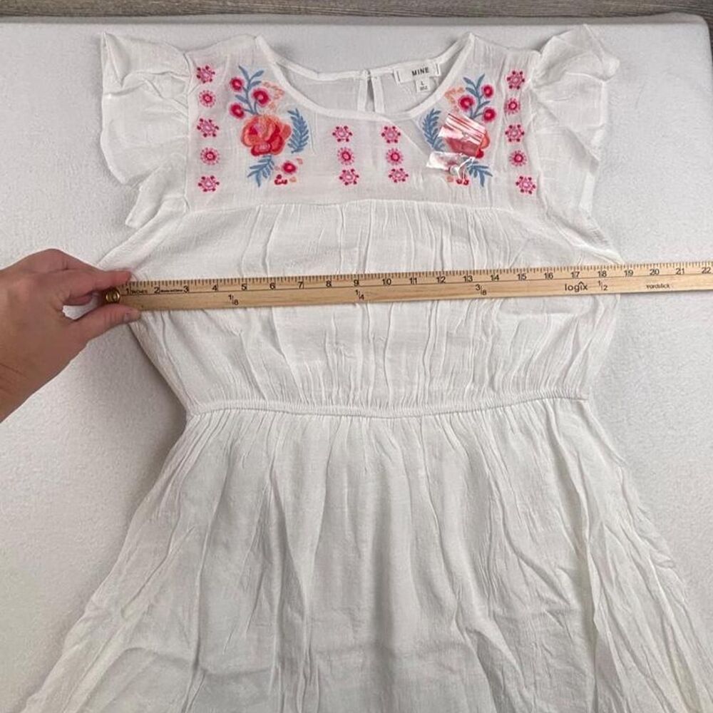 NWT MINE White Embroidered Floral Babydoll Dress Women’s L Boho Cottagecore - Picture 4 of 8